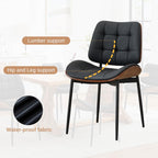 Upholstered Dining Chairs Set of 6, Mid Century Modern Faux Leather Dining Chairs with Walnut Bentwood Back and Metal Legs for Dining Room, Restaurant, Café, Black