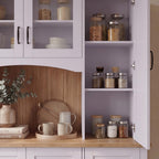 Timechee 78.7" Tall Farmhouse Kitchen Pantry Storage Cabinet, Kitchen Cupboard with Storage Drawers, Large Buffet Sideboard Cabinet with Doors and Adjustable Shelves for Dining Room, White & Oak