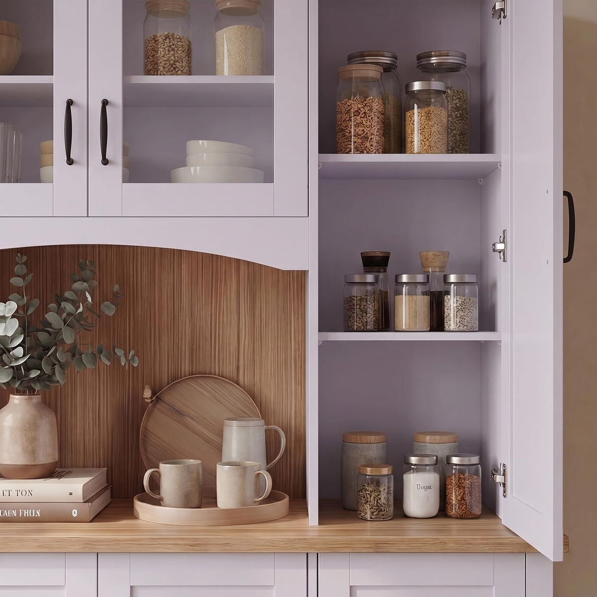 Timechee 78.7" Tall Farmhouse Kitchen Pantry Storage Cabinet, Kitchen Cupboard with Storage Drawers, Large Buffet Sideboard Cabinet with Doors and Adjustable Shelves for Dining Room, White & Oak
