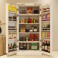 Locsear Kitchen Pantry Storage Cabinet w/LED, 50" Pantry Cabinets w/Doors and Adjustable Shelves, Freestanding Pantry Cupboard for Kitchen, Dinning Room, Living Room, Small Place, White