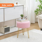 Vanity Stool, Teddy Velvet Ottoman Foot Stool, Dressing Table Seat with Metal Leg Vanity Chair for Bedroom, Living Room, Entryway, Offices