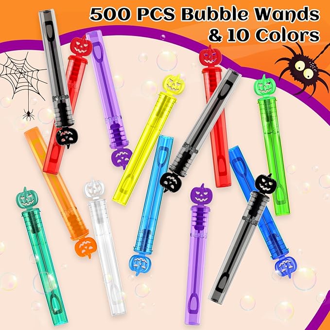 Shemira 500PCS Halloween Bubble Wands, Mini Bubbles Party Favors for Kids, Halloween Party Favors, Halloween Goodie Bag Stuffers, Classroom Prizes Gifts for Kids, Halloweens Trick or Treat Toys Bulk