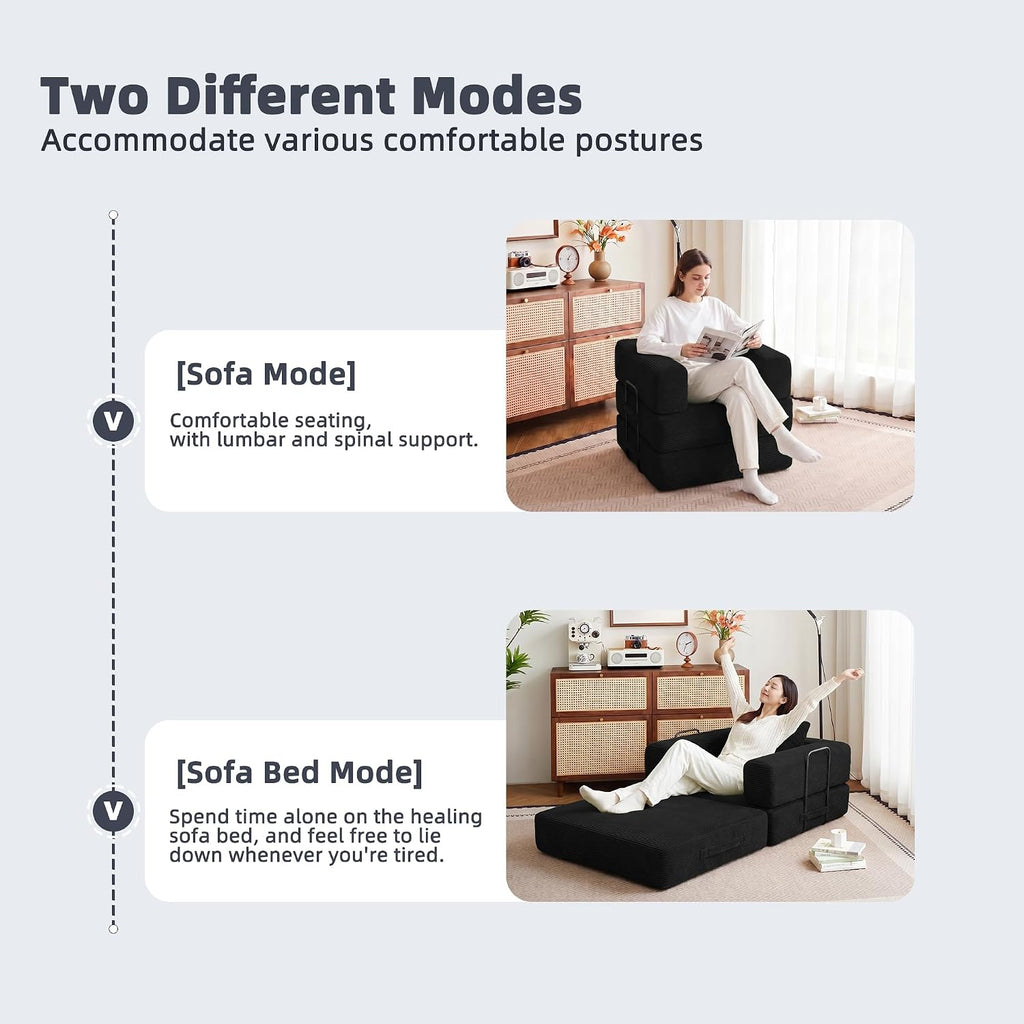 37.4in Convertible Sofa Bed, Corduroy Couch Bed, Futon Sleeper Sofa Pull Out Bed, Foldable Couch for Living Room Apartment, No Assembly Required