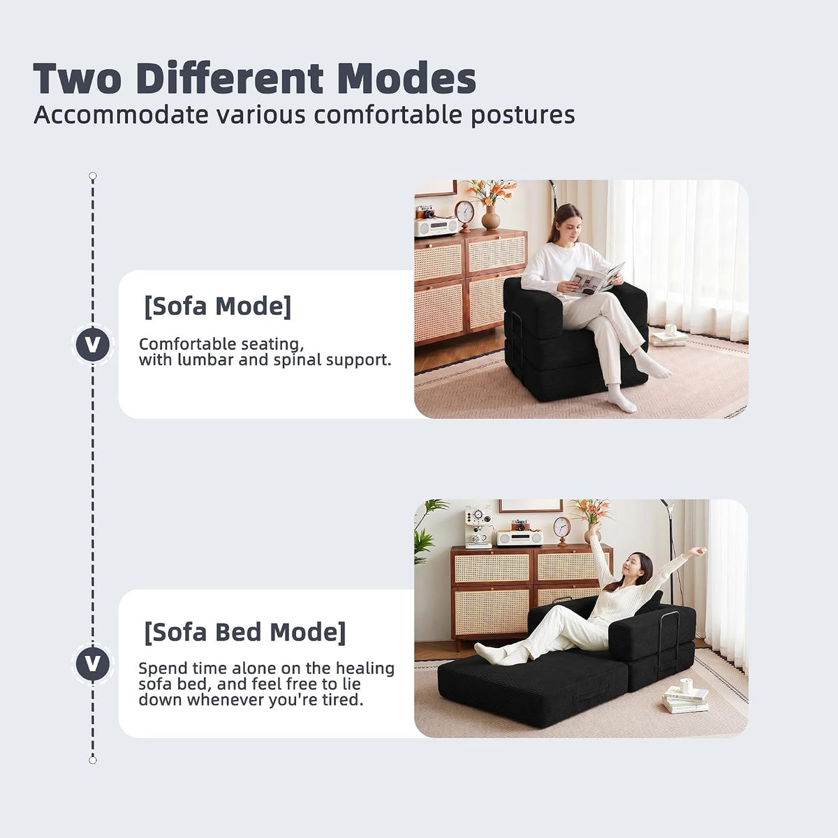 37.4in Convertible Sofa Bed, Corduroy Couch Bed, Futon Sleeper Sofa Pull Out Bed, Foldable Couch for Living Room Apartment, No Assembly Required