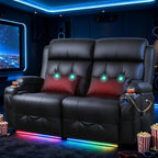Power Reclining Loveseat with Massage & Heat,Wall Hugger Loveseat Recliner with LED Lights,USB & Type-C Ports, Ideal for RV, Home Theater and Living Room,Black,2 Seats