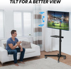 Mobile TV Cart for 23-60 Inch LCD LED OLED Flat Curved Screen TVs - Height Adjustable Rolling Floor Stand with Shelf and Locking Wheels - Up to 88lbs, Max VESA 400x400mm, Black