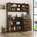 KEIKI 75" H x 63" W Kitchen Pantry Storage Cabinet with Countertop, Glass Doors, Drawers, Microwave Stand and Shelves, Tall Freestanding Wood Hutch Food Pantries Cupboard for Coffee Bar, Dining Room
