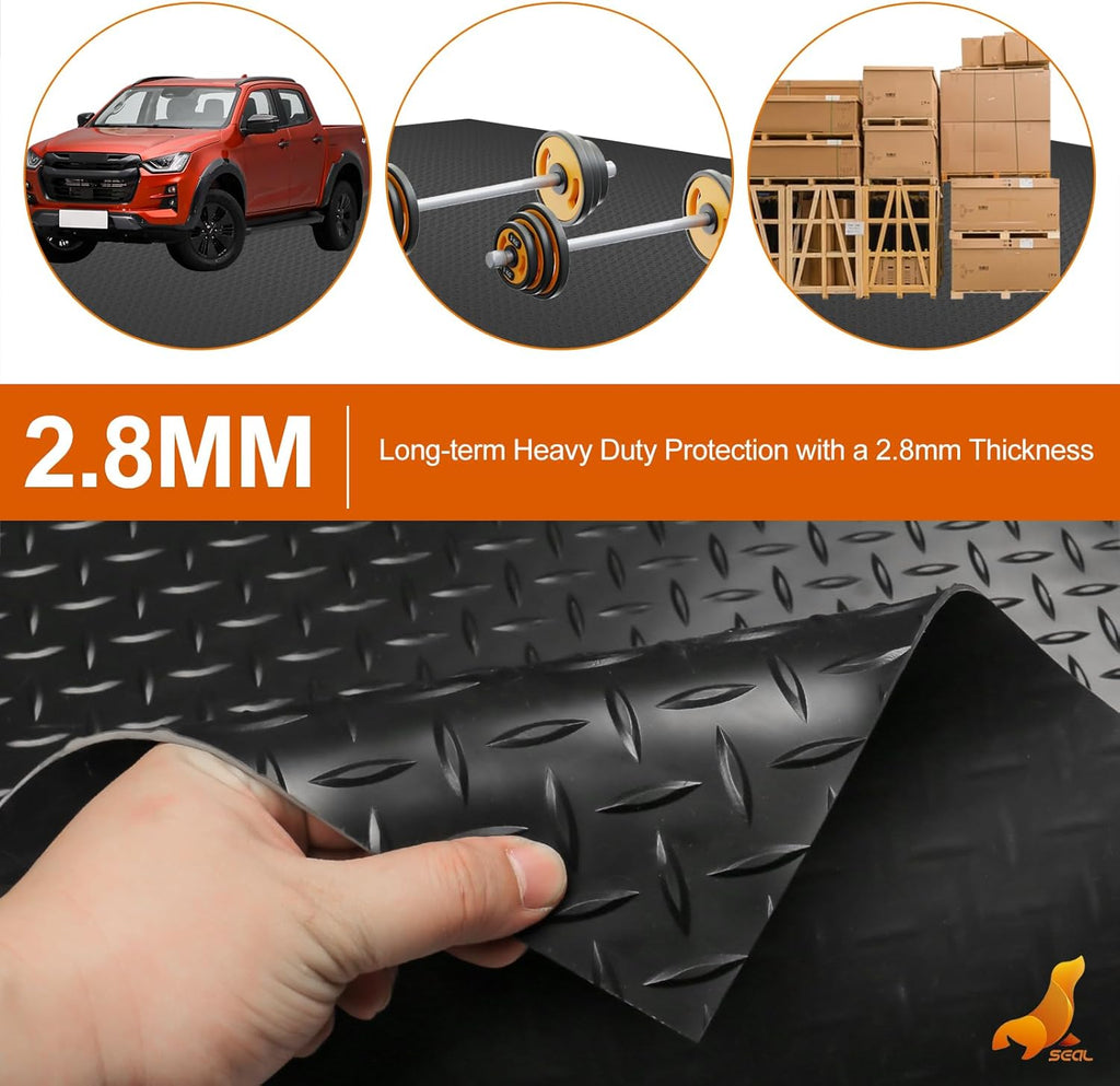 SEAL 5 x 20 Ft Premium Garage Floor Mat, Solid 2.8mm Thickened Black Commercial Grade Heavy Duty Parking Mat for Garage Floor, Golf Cart, Water/Stain Resistant Floor Runner (Embossed Diamond Plate)