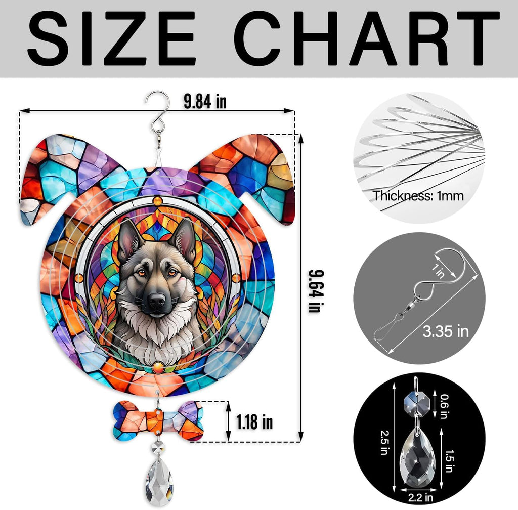 Norwegian Elkhound Dog Ears Wind Spinner, Norwegian Elkhound Wind Spinner Hanging for Yard and Garden