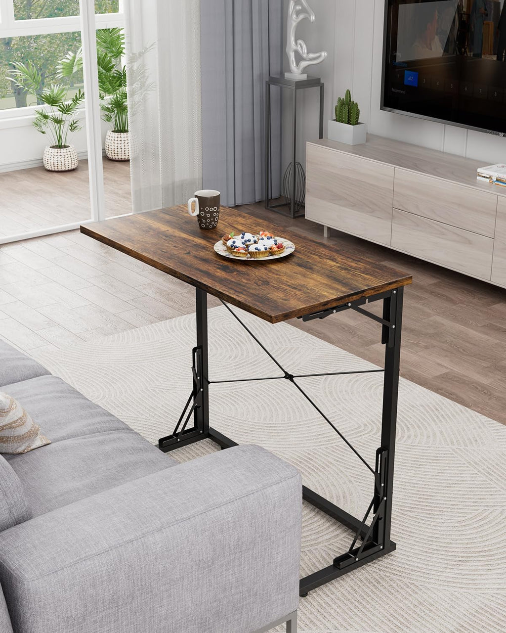 Vantic 31.5" Folding TV Tray Table for Eating on Couch, Rustic Brown | Foldable Couch Desk Table for Small Spaces, Extra Large TV Dinner Trays, Portable Fold Computer Writing Desk for Home Office