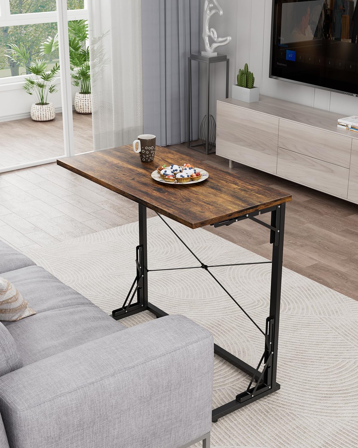 Vantic 31.5" Folding TV Tray Table for Eating on Couch, Rustic Brown | Foldable Couch Desk Table for Small Spaces, Extra Large TV Dinner Trays, Portable Fold Computer Writing Desk for Home Office