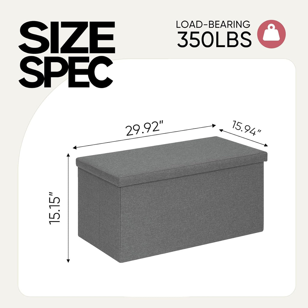30 Inch Folding Storage Ottoman with Reversible Lid Coffee Table, Linen Fabric Multi-Functional Foot Rest & Seat for Living Room, Bedroom Grey