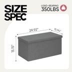 30 Inch Folding Storage Ottoman with Reversible Lid Coffee Table, Linen Fabric Multi-Functional Foot Rest & Seat for Living Room, Bedroom Grey