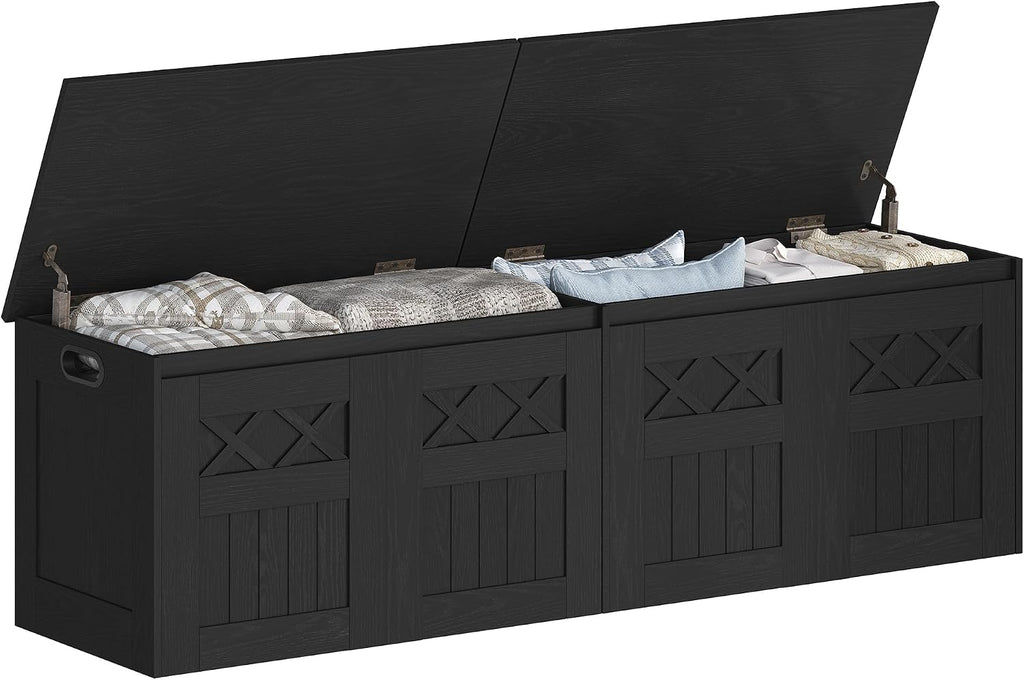 Hzuaneri 59" Rustic Storage Chest and Bench | 70 Gal | 330lb Seat | Soft-Close Hinges | Rustic Black | Shoe and Blanket Storage for Bedroom, Living Room, Entryway | SB51504X