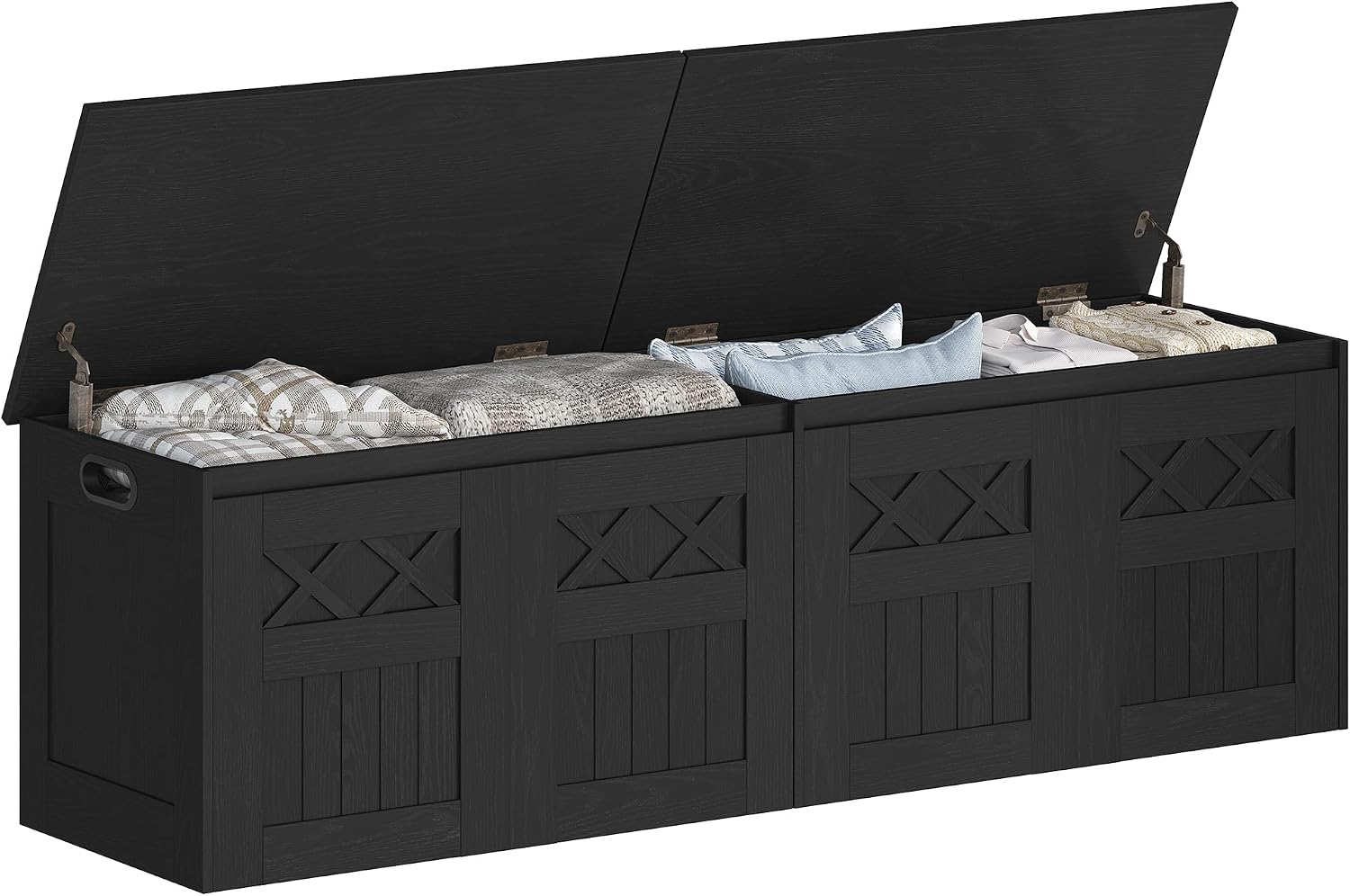 Hzuaneri 59" Rustic Storage Chest and Bench | 70 Gal | 330lb Seat | Soft-Close Hinges | Rustic Black | Shoe and Blanket Storage for Bedroom, Living Room, Entryway | SB51504X