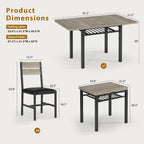 MapleGrace Extendable Dining Table Set for 4 with Storage Rack, 5-Piece Kitchen Table with 4 Upholstered Chairs, Metal Frame & MDF Board, Space-Saving for Small Apartment, Gray