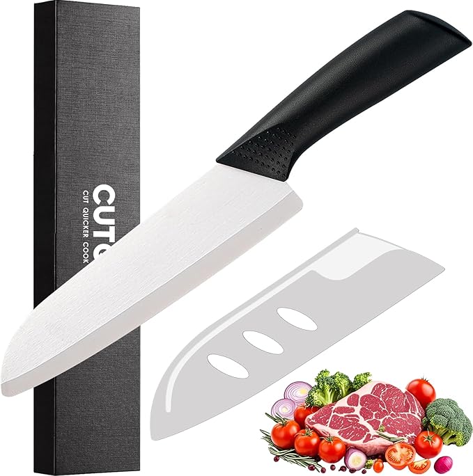 7-inch Ceramic Santoku Knife with Cover - Light, Precise, Sharp Ceramic Knife - Japanese Chef's Kitchen Knives with Gift Box