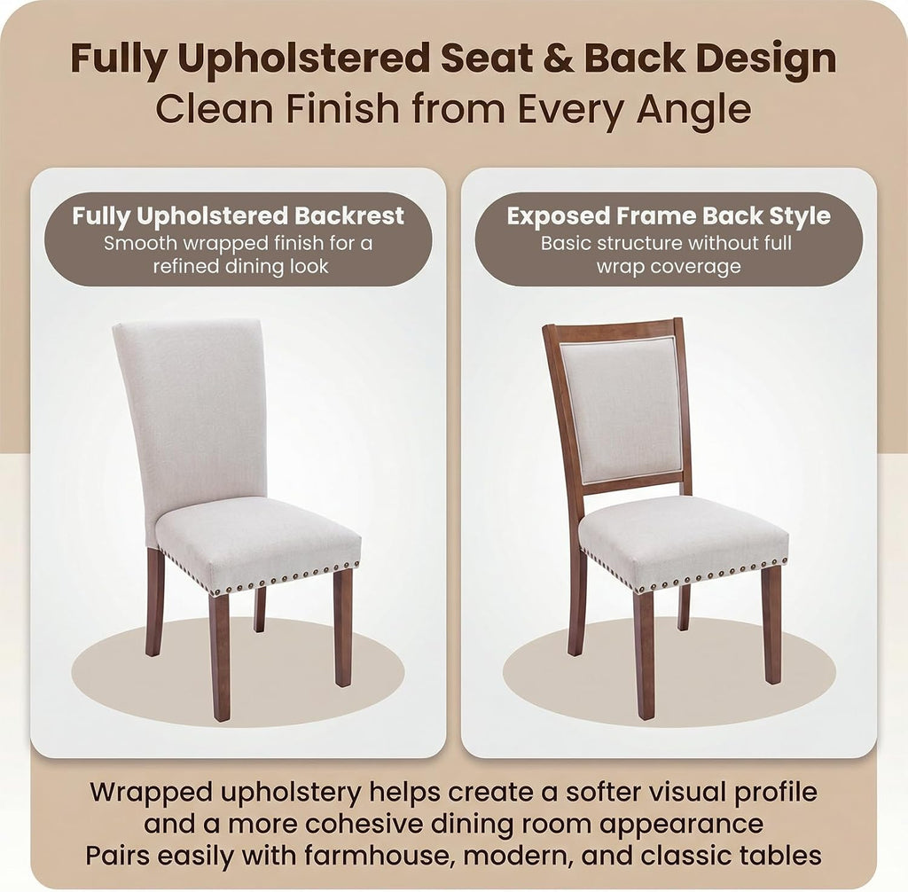 COLAMY Upholstered High Back Dining Room Chairs Set of 4 with Comfortable Padded Seat, Fabric Dining Chairs with Solid Rubber Wood Legs for Dining Room, Classic Gray Damask Pattern, Beige