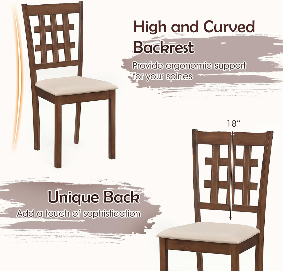 Giantex Wooden Dining Chairs Set of 4, Linen Fabric Upholstered Kitchen Chairs w/Rubber Wood Frame, Padded Seat, High Curved Back, Farmhouse Armless Side Chairs, Living Dining Room Restaurant