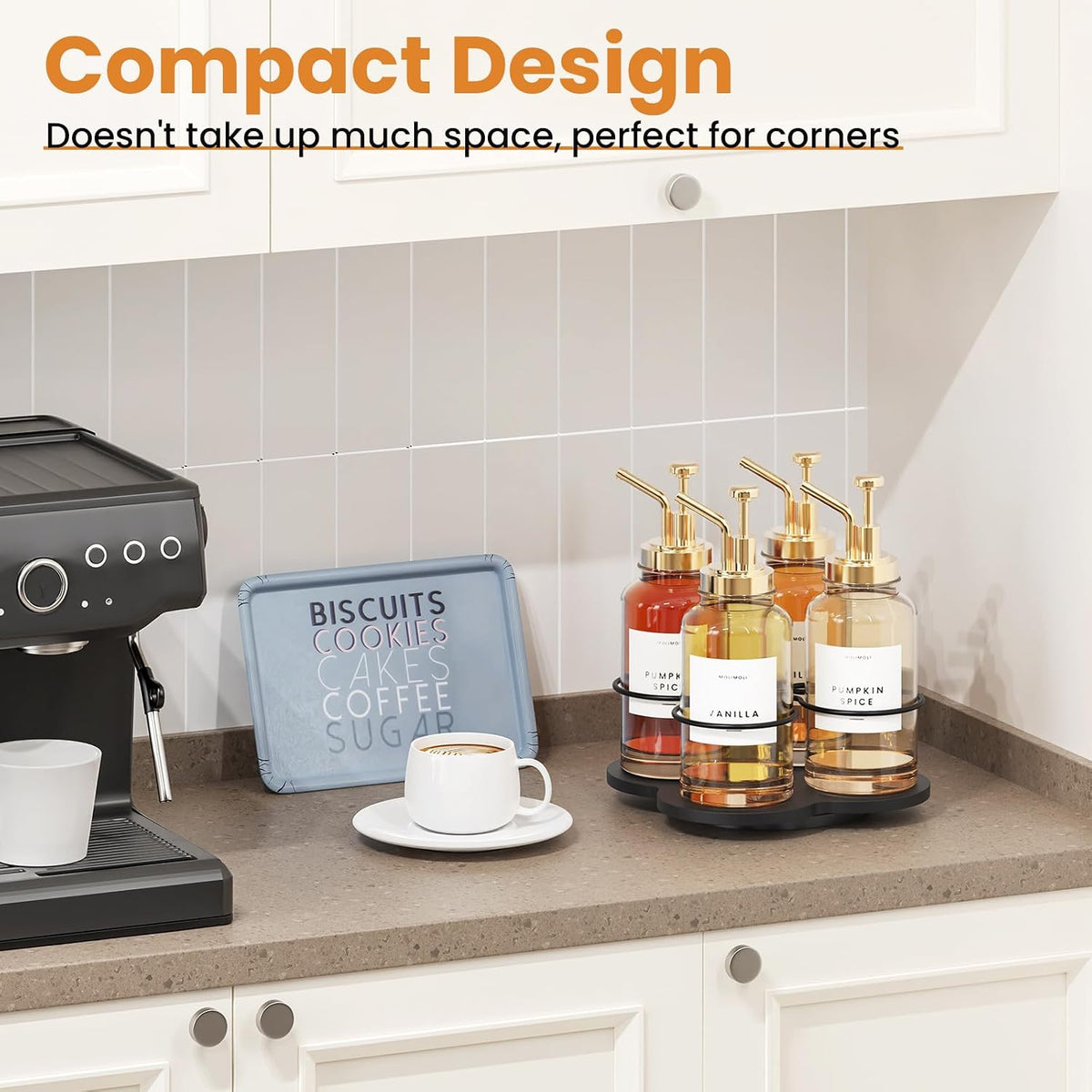 THYGIFTREE 3-Tier Coffee Syrup Organizer for 12 Bottles,Rotating Coffee Syrup Rack for 4 Bottles for Coffee Bar Station, Black