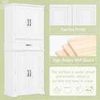 72 Inch Storage Cabinet, Tall Kitchen Pantry Cabinet with Slide Rails Drawer and Adjustable Shelf, Linen Storage Cabinet with Doors and Functional Storage Rack, for Bathroom or Kitchen, White