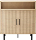 SUNCOZE Buffet Sideboard Cabinet with Big Storage Space, Fluted Coffee Bar Cabinet with Shelves, Modern Wood Console Cabinet for Kitchen, Entryway & Living Room (Wood)