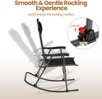 Yaheetech 26in Rocking Chair Outdoor Zero Gravity Folding Chairs Rocking Chairs Foldable Outdoor Reclining Lounge Chair for Outside Lawn with Cupholder/Pillow Ergonomic Design for Rest, Black