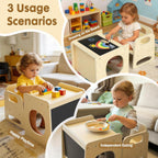 GVOO Montessori Weaning Table and Chair Set, 3 Adjustable Height Toddler Table and Chair Set, for Eating, Reading, Baby Proofing Design, Natural White