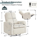 Swivel Rocker Recliner, Oversized Manual Nursery Glider Rocking Recliner Chair with Removable Cushion, Upholstered Corduroy Swivel Reclining Chair for Nursery Living Room Bedroom, Cream White