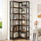 Tribesigns Corner Shelf, 7-Tier Industrial Corner Bookshelf and Bookcase | Freestanding Display Shelf for Living Room, Wood and Metal Corner Book Shelves, Corner Bookcase for Home Office, Rustic Brown