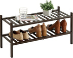 2-Tier Bamboo Shoe Rack for Entryway, Stackable | Heavy Duty | Multi-Function, Free Standing Shoe Racks for Bedroom Hallway Closet
