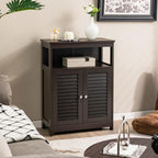 Tangkula Bathroom Floor Cabinet, Wooden Freestanding Storage Cabinet with Double Shutter Door & Adjustable Shelf, Storage Cabinet for Bathroom Living Room (Brown)