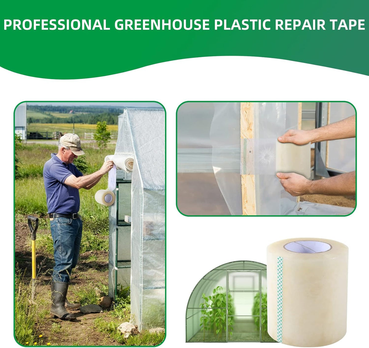 Greenhouse Repair Tape, 6.3 mil Thickness Greenhouse Plastic Tape, Clear UV Resistant Greenhouse Sheeting Coverings Film Tape(5inX213ft)
