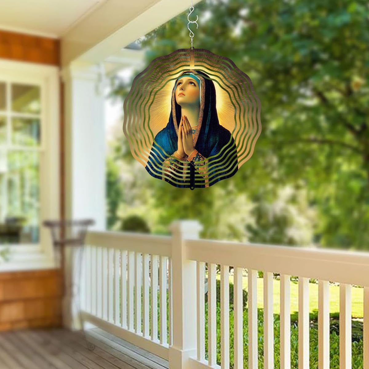 Virgin Mary Prayer Wind Spinner, Metal Wind Spinners Outdoor Indoor, Religious Virgin Mary Hanging Garden Decor for Outside, Stainless Wind Spinners for Yard and Garden 10 inch 3D (25.76X25 CM)
