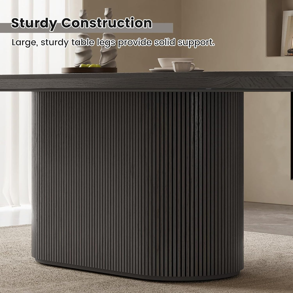 86.61" Oval Modern Dining Table Set for 6, Dining Room Tables with 6 Chairs for Kitchen, Living Room, 7 Piece Kitchen Tables 6 Seaters Dinner Table Set, Black