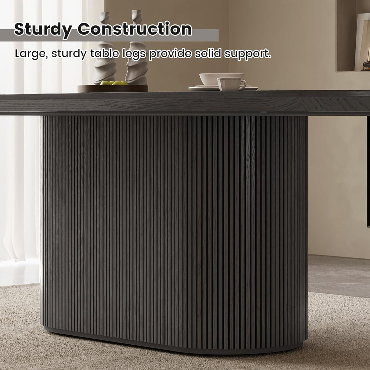 86.61" Oval Modern Dining Table Set for 6, Dining Room Tables with 6 Chairs for Kitchen, Living Room, 7 Piece Kitchen Tables 6 Seaters Dinner Table Set, Black