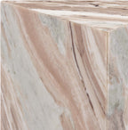 SAFAVIEH Couture Collection - Leah Bryanna White & Brown Marble Accent Table, Triangle Top Drink Table, Sculptural Pedestal Design (SFV9751B)