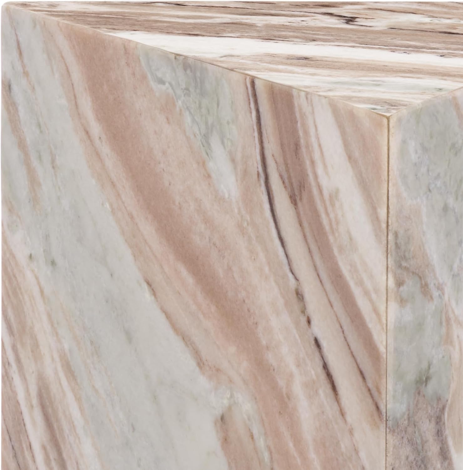 SAFAVIEH Couture Collection - Leah Bryanna White & Brown Marble Accent Table, Triangle Top Drink Table, Sculptural Pedestal Design (SFV9751B)