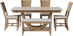 LUMISOL 6-Piece Dining Table Set with Bench and 4 Chairs, Wood Half Round Kitchen Table Set for 6 People, Modern Style, Brown