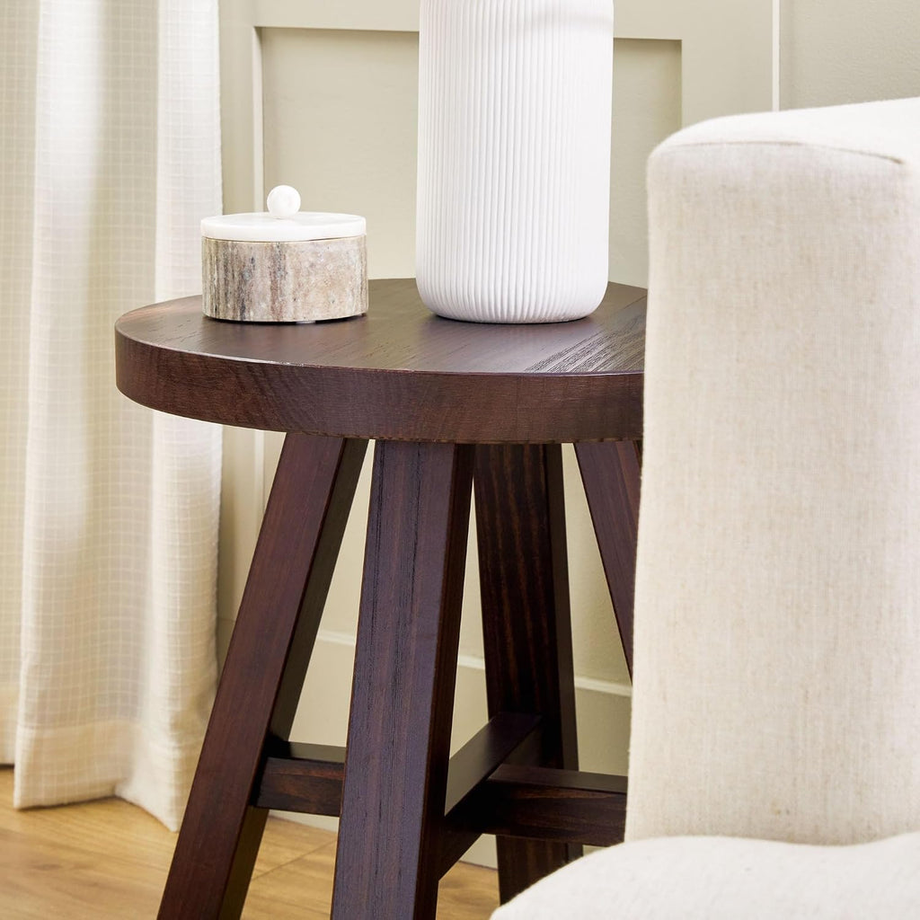 Walker Edison Colt Modern Farmhouse Solid Wood Round Side Table, 18 Inch, Espresso