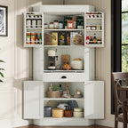 74"Corner Cabinet with Charging Station,Kitchen Pantry Storage Cabinet with Drawer,Freestanding Kitchen Pantry Cabinets with Doors and Shelves,Farmhouse Food Hutch for Dining Room,Living Room(White)