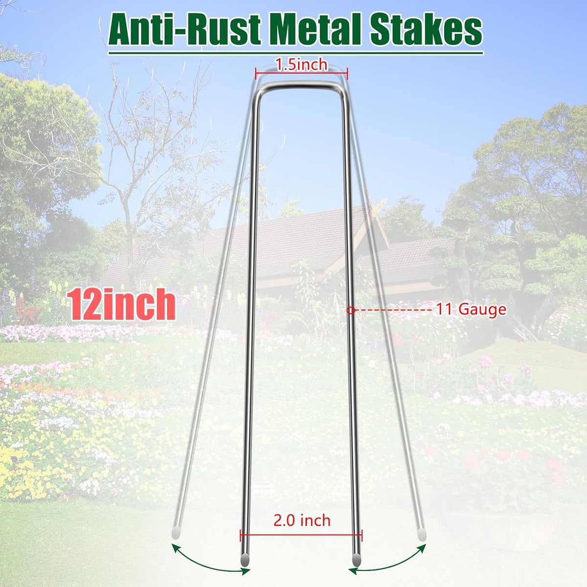 12 Inch 11 Gauge Galvanized Landscape Staples Stakes for Decoration, 25/100/200pcs Garden Metal Stakes for Weed Barrier Fabric, Fence Stakes, Tent Stakes (12in, 25pcs)