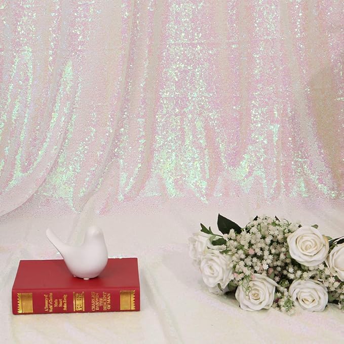 Eternal Beauty White Iridescent Sequin Backdrop, 6x8 Ft Glitter Background Curtains for Shimmer Photography Party Wedding Birthday Back Drop Decor