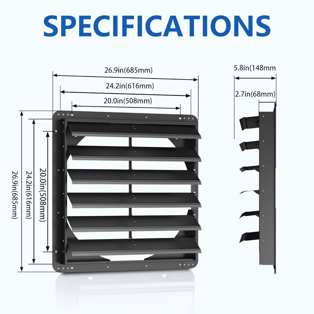 24 Inch Galvanized Sheet Spraying Automatic Exhaust Shutter Louver Vent (No Fan Blades and Motor) for Home Attics, Workshops, Barn, Greenhouse