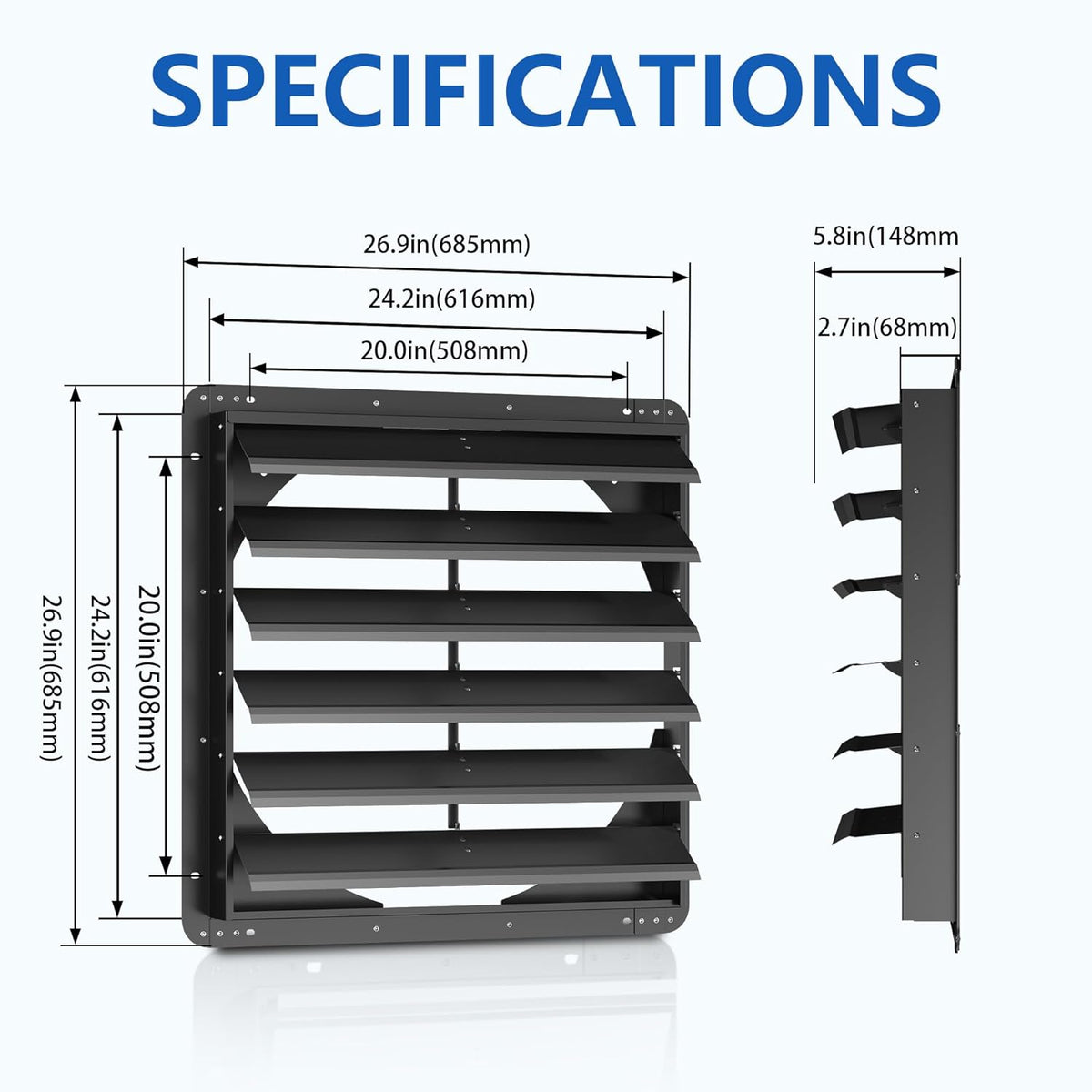 24 Inch Galvanized Sheet Spraying Automatic Exhaust Shutter Louver Vent (No Fan Blades and Motor) for Home Attics, Workshops, Barn, Greenhouse