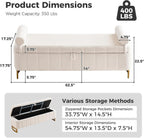63" Storage Ottoman Bench, End of Bed Ottoman with Storage, Large Ottomans for Foot of Bed with Gold Legs and Removable Pillows for Entryway, Living Room, Teddy Cream White