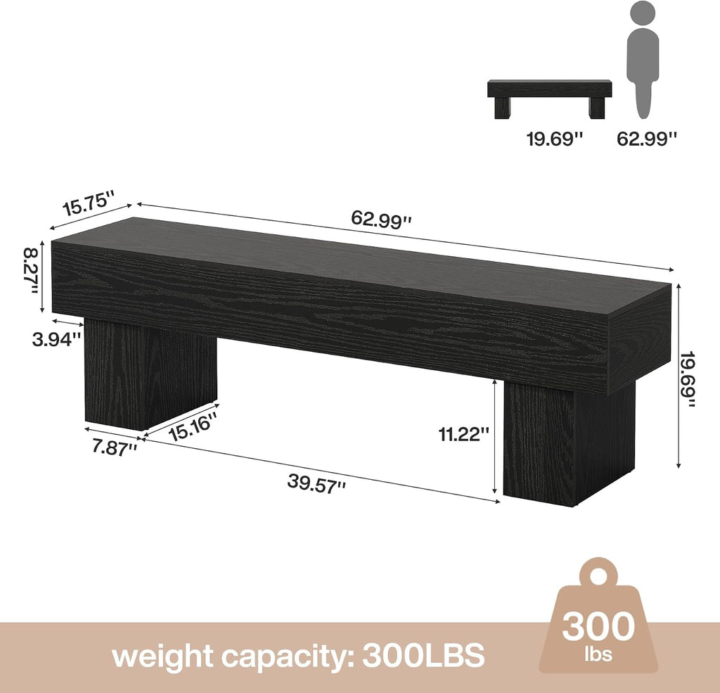 Tribesigns 63" Long Entryway Bench, Rustic Farmhouse End of Bed Bench, Wooden Shoe Bench Seat for Hallway, Living Room, End of Bed, Black