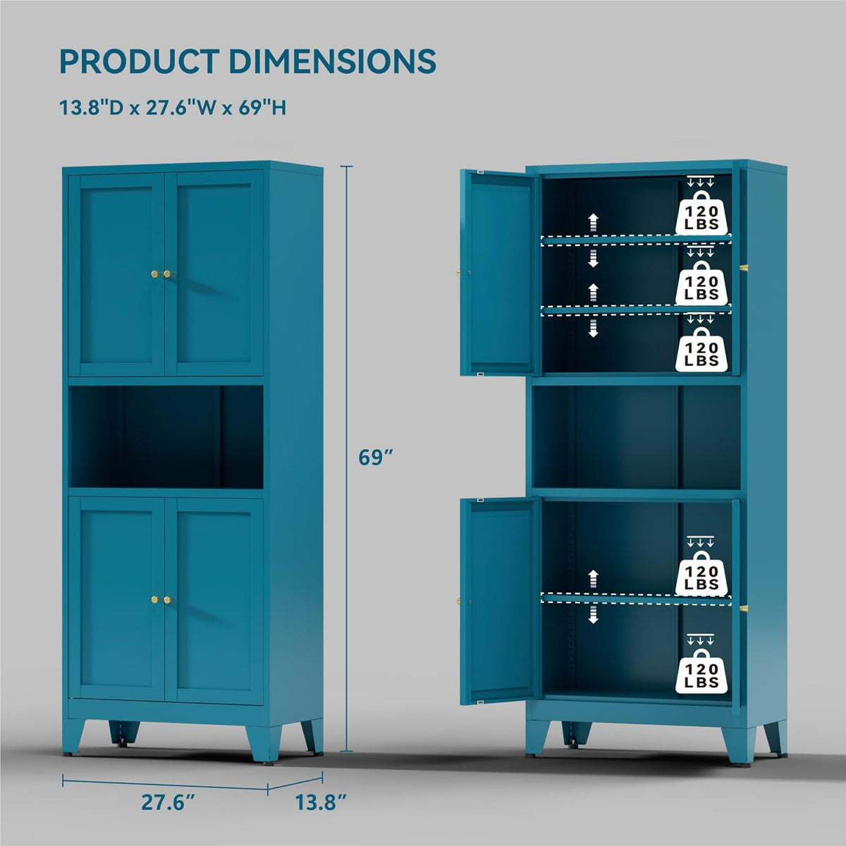 COFaR 69" Tall Modern Kitchen Pantry,Metal Storage Cabinet with Adjustable Shelves,Pantry Cabinet with 6-Tier,Freestanding Cupboard for Kitchen,Dining Room,Living Room,Bathroom,Blue