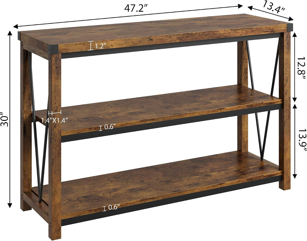 Garvee Farmhouse Console Table, 47 in Narrow Long Entryway Table with Storage, 3 Tier Wood Console Table for Living Room, Skinny Sofa Tables Behind Couch, Rustic Hallway Table for Entryway