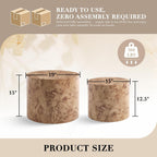 CIMOTA Round Wood Nesting Coffee Table Set of 2, Modern Circle Travertine End Side Table Sets for Living Room, Natural Burl Color/No Assembling